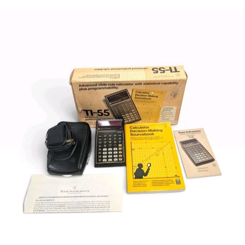 Vintage Texas Instruments TI-55 Scientific Calculator TESTED Box Manual Case